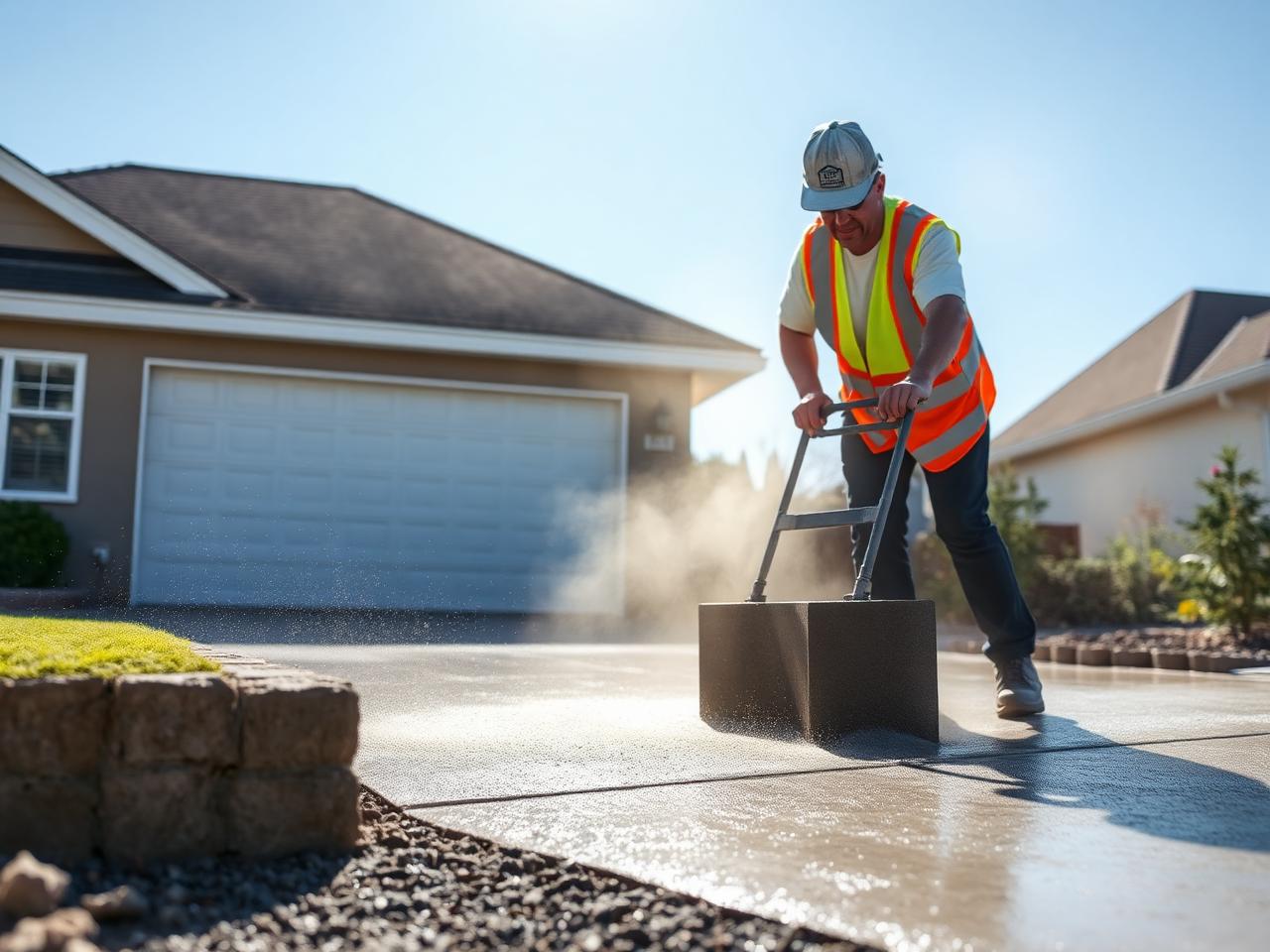 Driveways Guy concreter screeding a slab